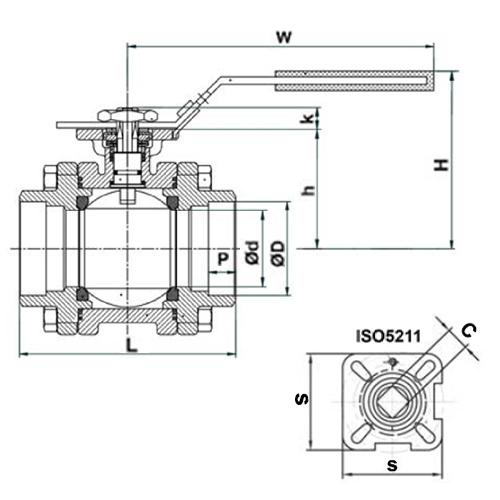 Кран шаровой Tecofi BSE6389-02PV 3/4″ Ду20 Ру140 полнопроходной, разборный, трехсоставной, стальной, под приварку